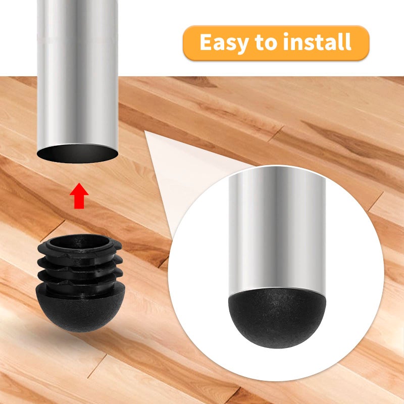 Flyshop 16-Pack 1-1/8", 28 mm Outside Diameter Black Plastic End Caps Round Tube Inserts Furniture Glides for Tables and Chairs - Image 3